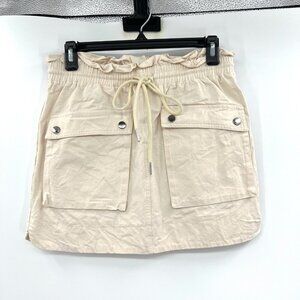 Ina Ivory Cotton Drawstring Elastic Waist Mini Skirt Women's Small